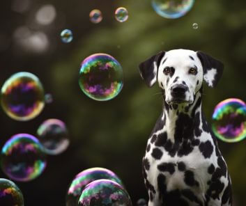 a dalmation dog surrounded by bubbles, representing what happens when you get stuck in a bubble