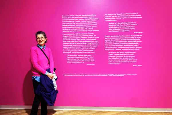 Kim Ross, Psychologist standing in front of a display at the Bunjil Art Gallery, in Narre Warren.